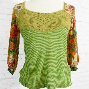 AldoMartins Sz 6, NWOT, 3/4 Sleeves, Green Stripes